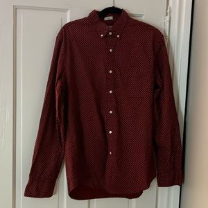 I Crew Sz Large Slim burgundy polka dot button down